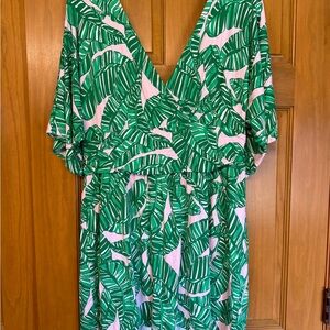 Lilly Pulitzer Parigi Romper Green Leaf Print pattern
